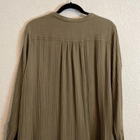A+ Anthropologie Maeve olive cotton gauze long sleeve tunic mini dress. Sz. 20W - Picture 6 of 10